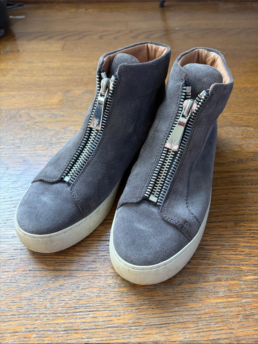 Frye Grey Suede Zip-Front Platform Shoes